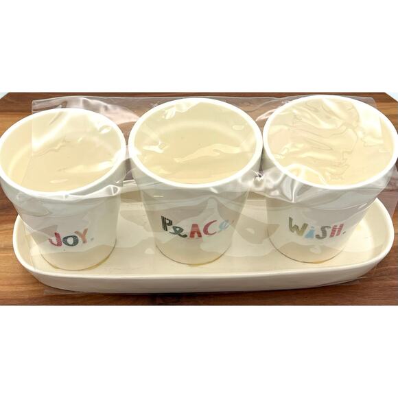 Rae Dunn Artisan Christmas Holiday Planter Gift Set 2017 Wish Peace Joy - Picture 3 of 8